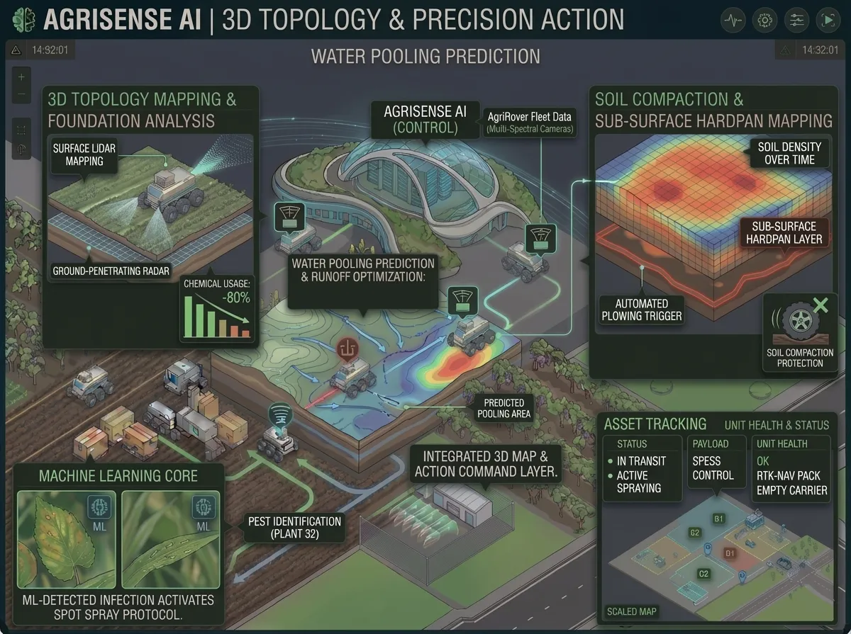 High-resolution 3D field topology and moisture level mapping visualization