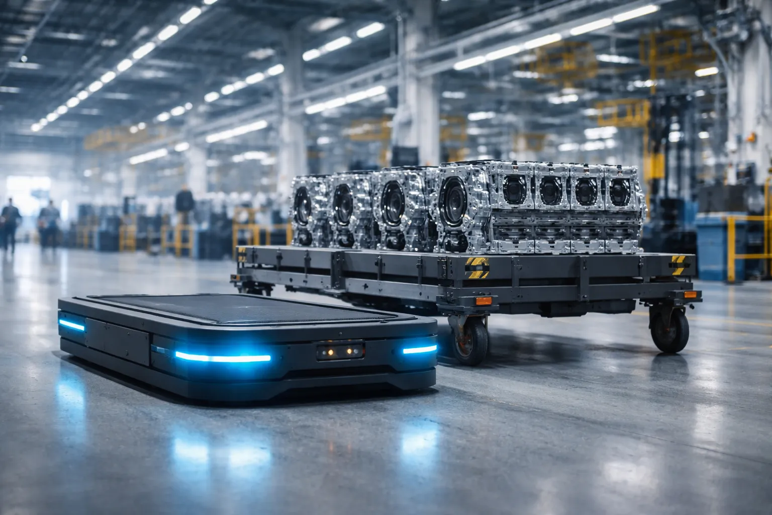 Advanced robotic manufacturing facility showing automated production line