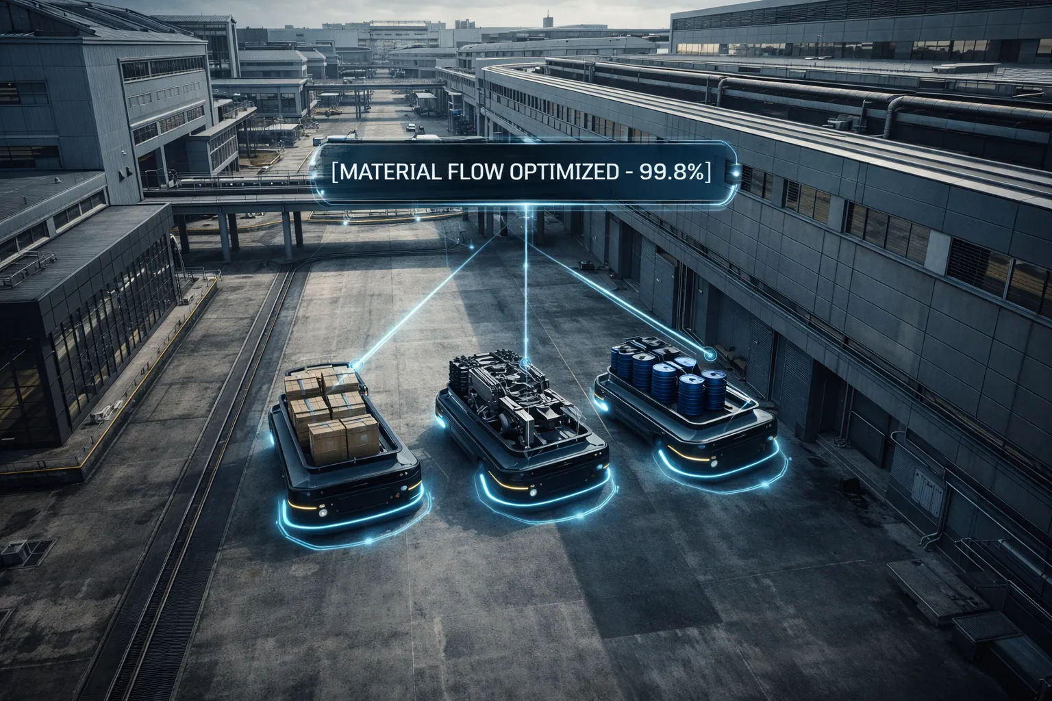 Carrier UGV performing automated material flow and logistics on the factory floor