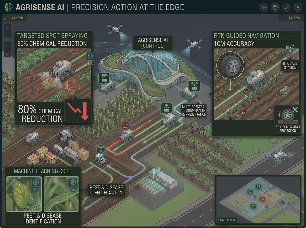 Autonomous AgriRover performing high-precision targeted spot spraying at the field edge