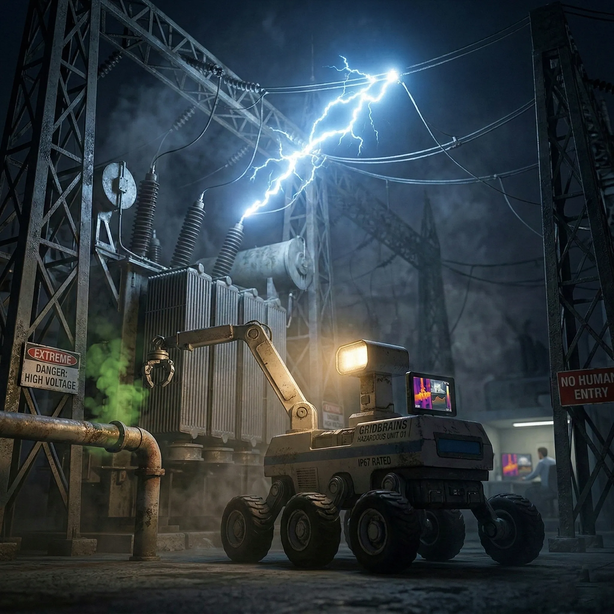 Gridbrains autonomous robot performing safety inspections in a high-risk industrial environment